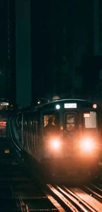 Nighttime city train wallpaper with urban lights and dark atmosphere.