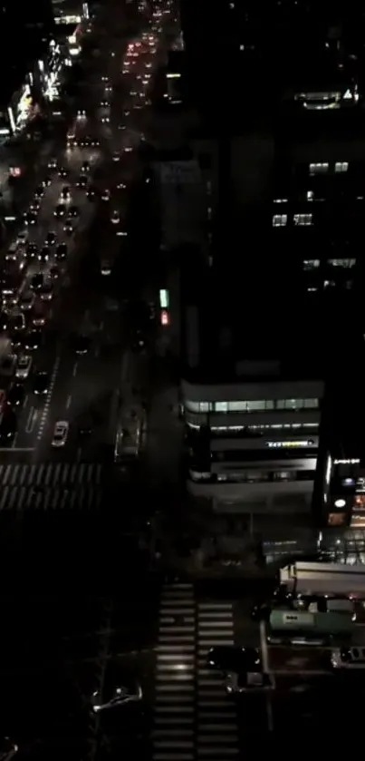 A bustling city street captured at night, showcasing vibrant urban lights and traffic.