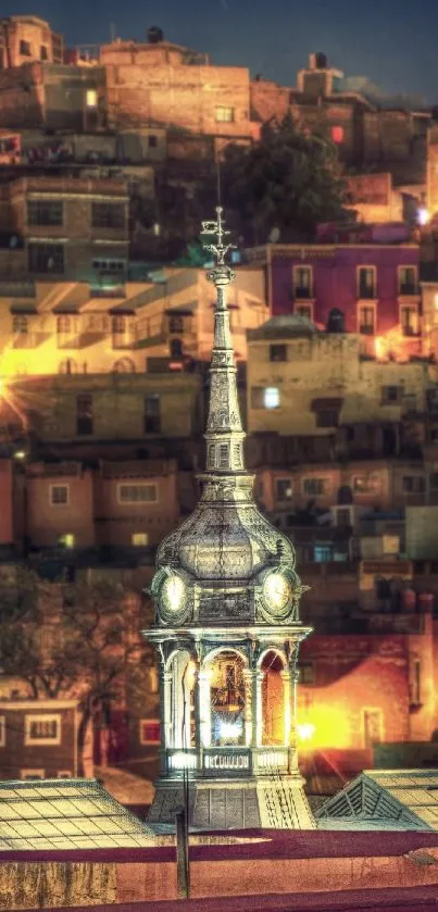 Vibrant urban cityscape at night with illuminated architecture for mobile wallpaper.