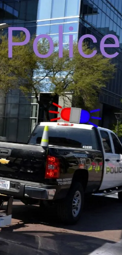 Houston Police helicopter on city street, urban scene.