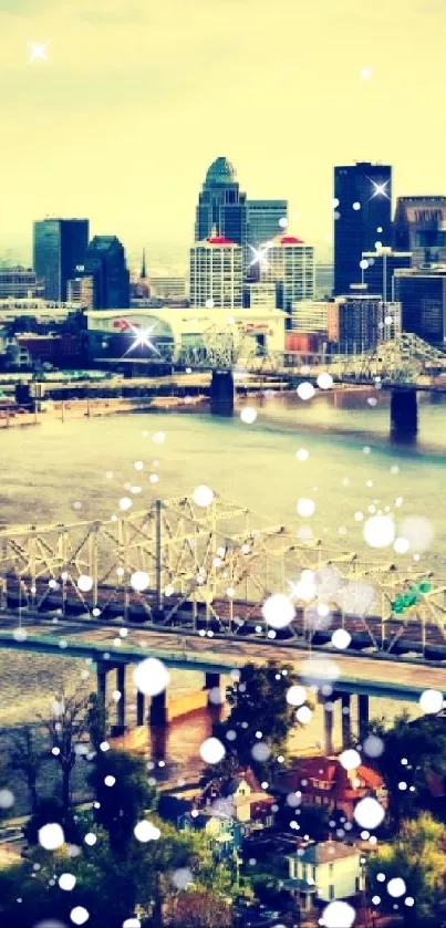 Scenic urban cityscape with a river and bridges during daytime.