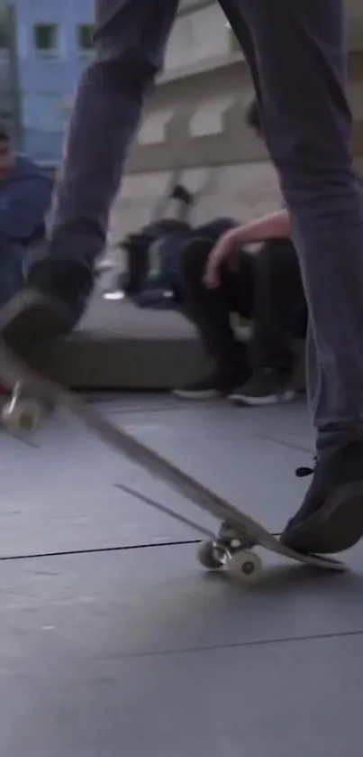 Skateboarder performing a trick in an urban setting.