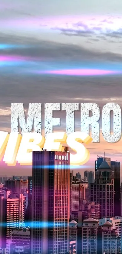 Vibrant urban skyline with neon accents and bold text reading 'Metro Vibes'.