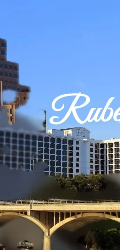 Urban cityscape wallpaper with the name 'Ruben' and blue sky background.