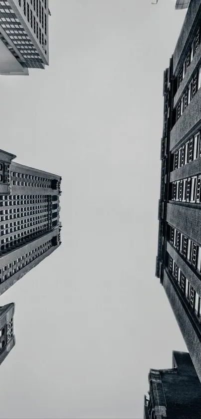 Grayscale skyscrapers in urban cityscape.