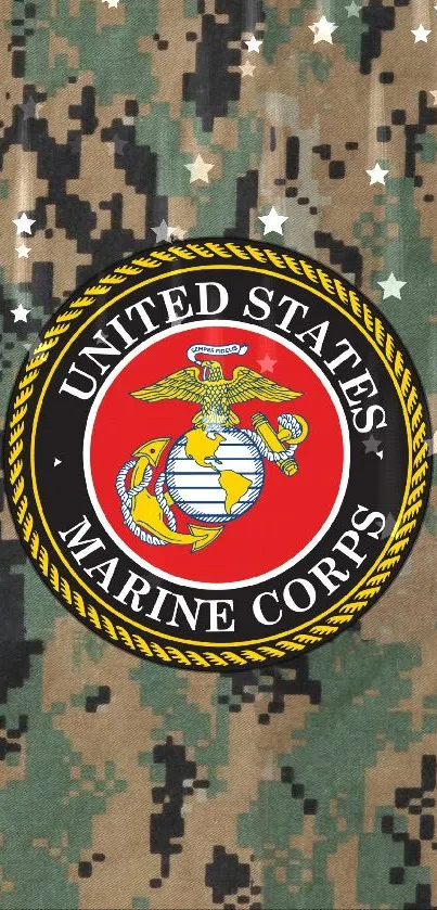 US Marine Corps emblem on camo background.