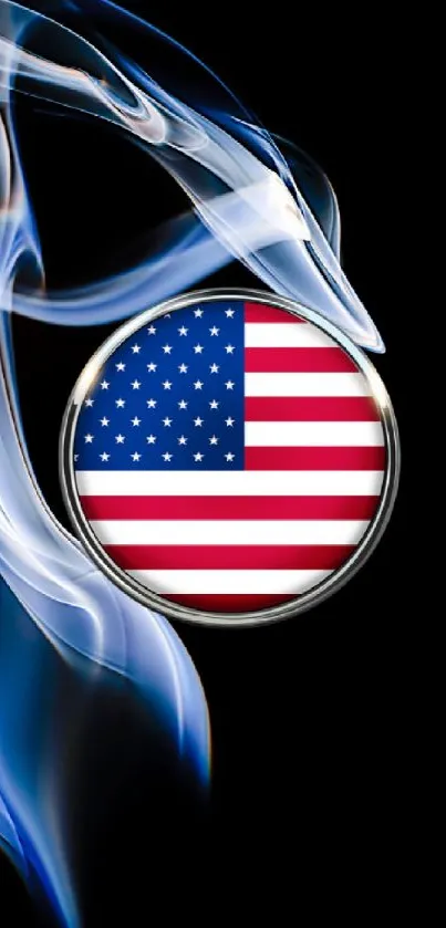 Abstract USA flag with smoke effect on black background.