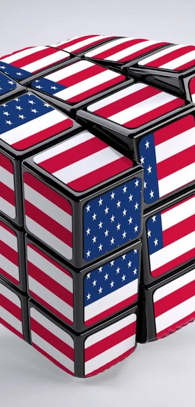 Rubik's Cube with American flag pattern on a smooth surface.