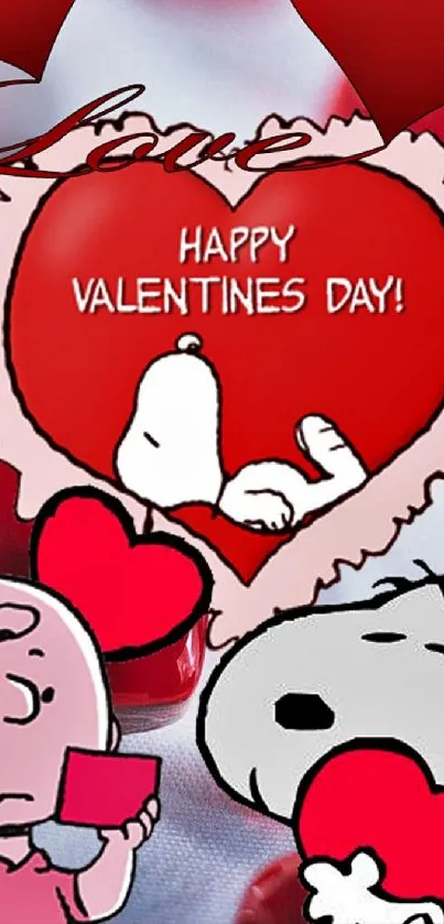 Valentine's Day cartoon wallpaper with hearts and beloved characters.