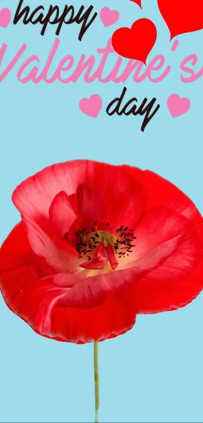 Romantic Valentine's Day flower wallpaper with text and red heart accents.