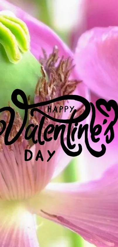 Vibrant Valentine's Day pink floral mobile wallpaper with calligraphy.