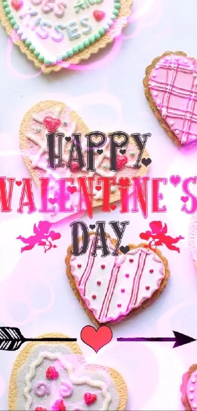 Valentine's Day wallpaper with heart-shaped cookies.