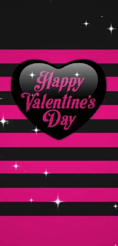 Black heart with pink striped background for Valentine's Day wallpaper.