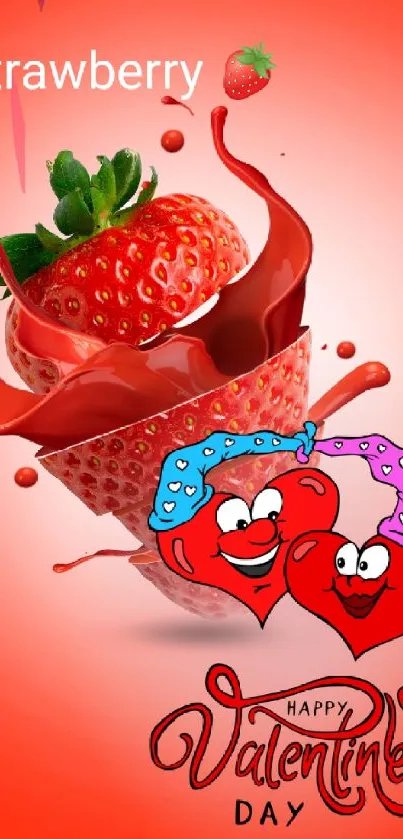 Red strawberry and hearts Valentine wallpaper.