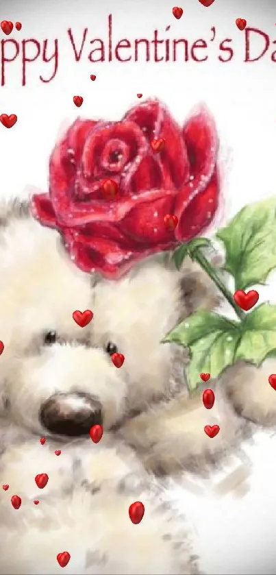 Valentine's Day teddy bear with red rose, expressing love and romance.