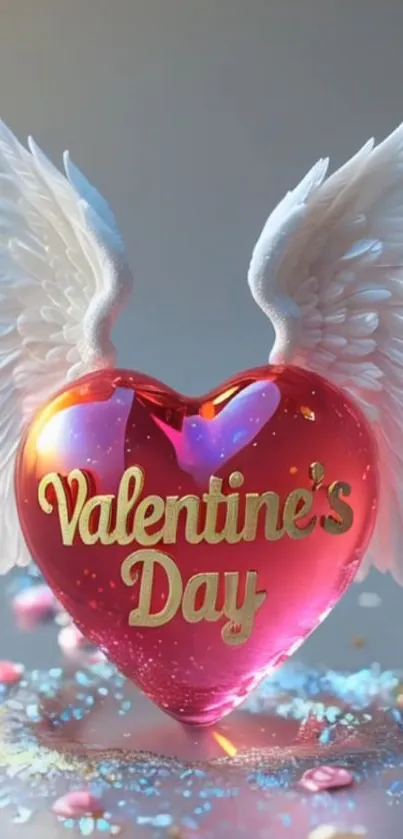 Valentine's Day heart with wings on a colorful background.