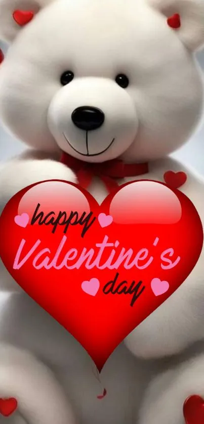 Adorable teddy bear with red heart for Valentine's Day wallpaper.