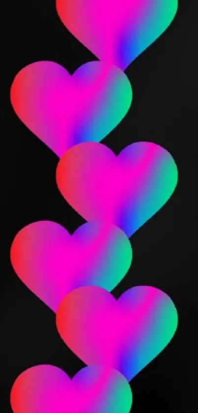 Colorful heart wallpapers with black background.