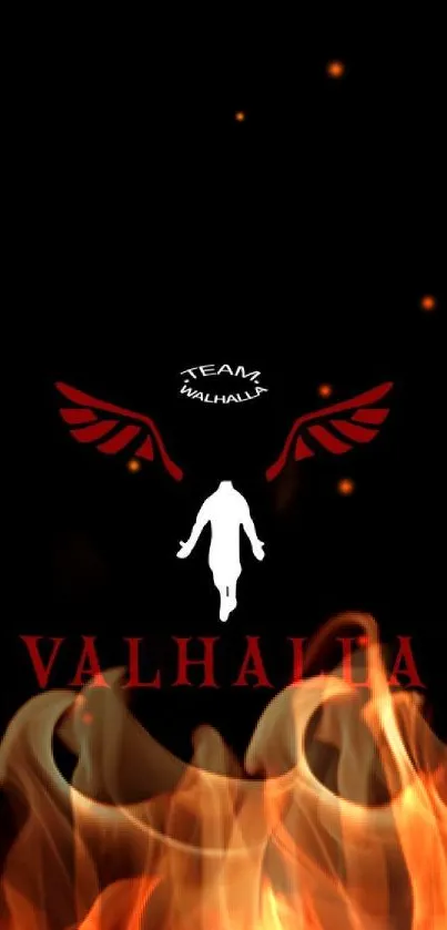 Valhalla-themed wallpaper with red wings.