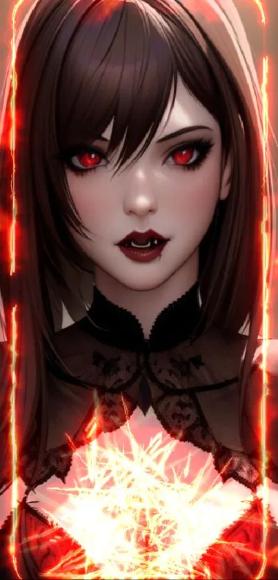 Anime-style vampire girl with red eyes and dark hair.