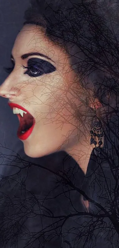 Vampire woman with dark branches overlay