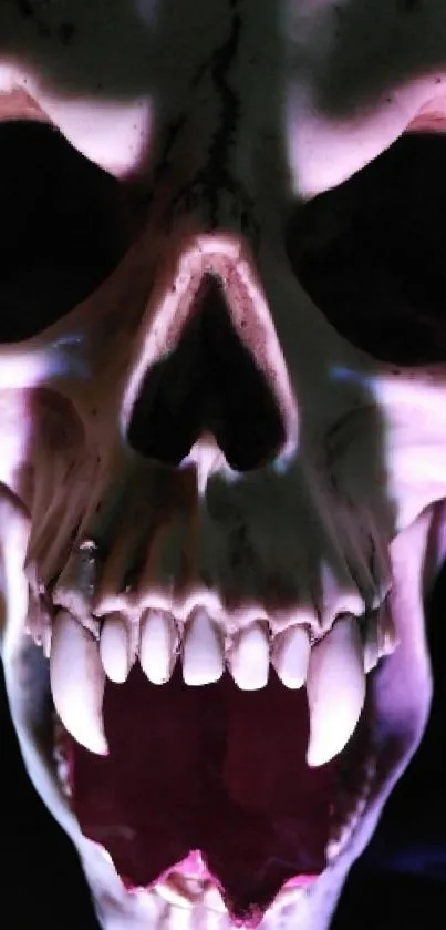 Dark vampire skull with glowing eerie lighting.