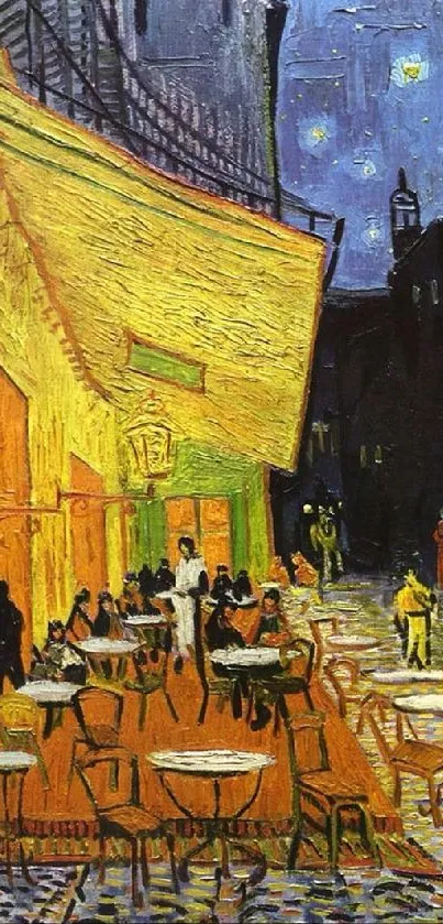 Van Gogh's Cafe Terrace at Night painting as a mobile wallpaper.