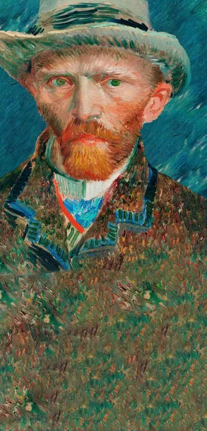 Van Gogh self-portrait with blue background.