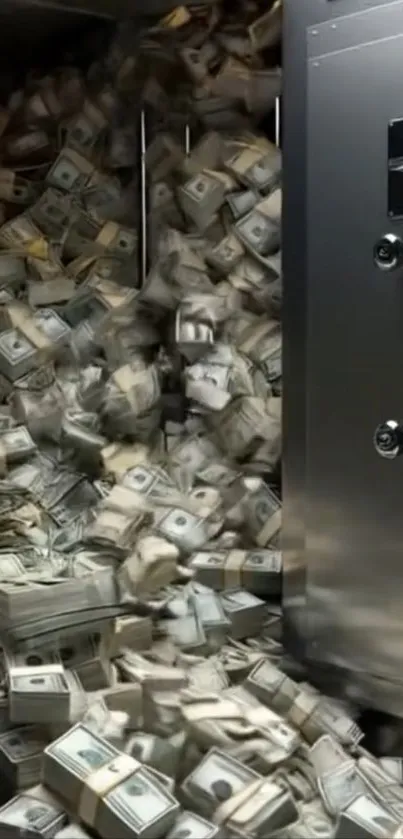 Stacks of cash overflowing from a secure vault.