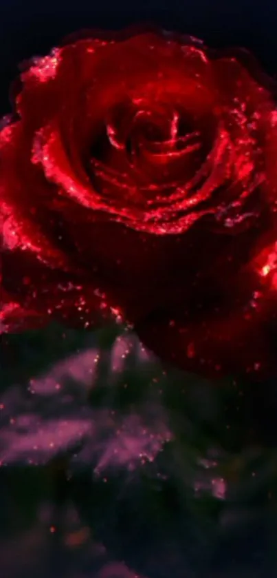 Velvety red rose on a dark background.