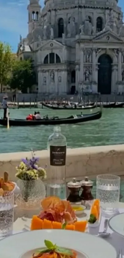 Scenic view with Venetian architecture and canal-side dining.