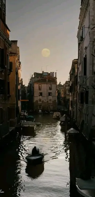 Venetian canal under the moonlight, evening view.