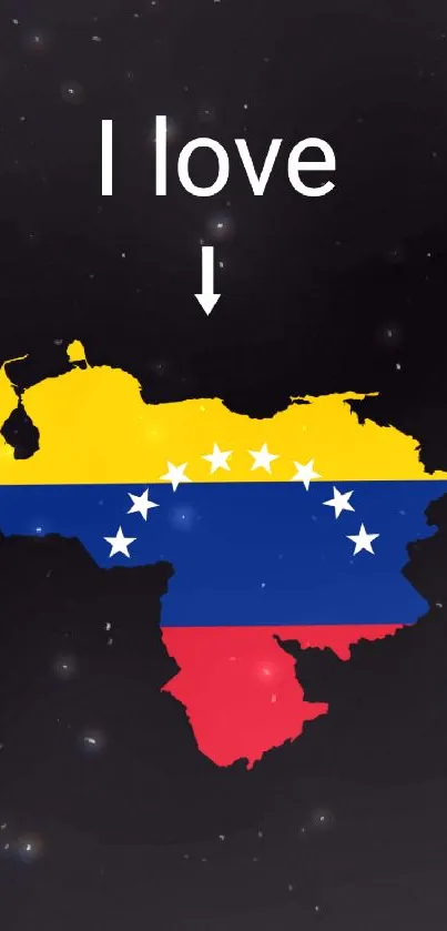 Venezuela flag map with 'I love' text on black background.