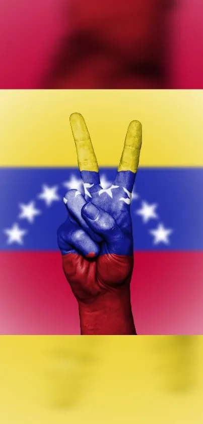 Venezuelan flag colors on peace sign hand wallpaper.