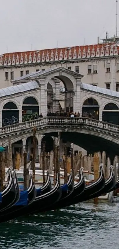 Beautiful wallpaper of Venice canal with gondolas and historic bridge.