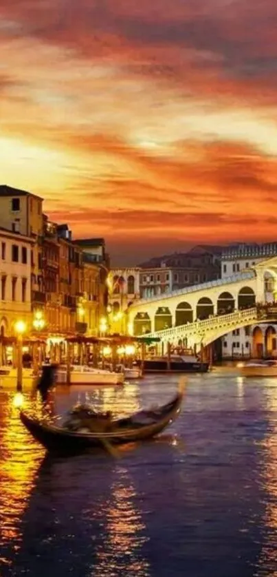 Serene Venice sunset with Rialto Bridge.