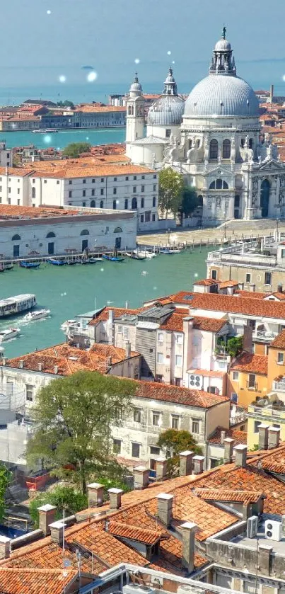 Venice city aerial view with Grand Canal and historic architecture.