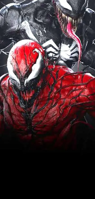 Venom and Carnage illustrated wallpaper featuring striking red and black colors.