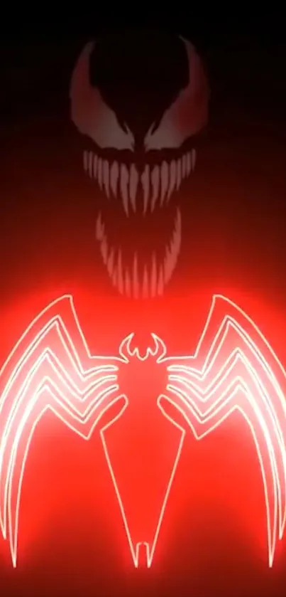 Venom red neon spider emblem mobile wallpaper.