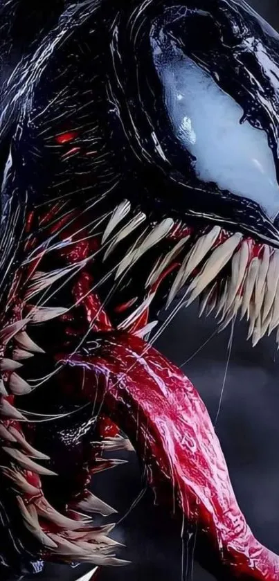 Venom symbiote shows teeth and tongue in close-up wallpaper.