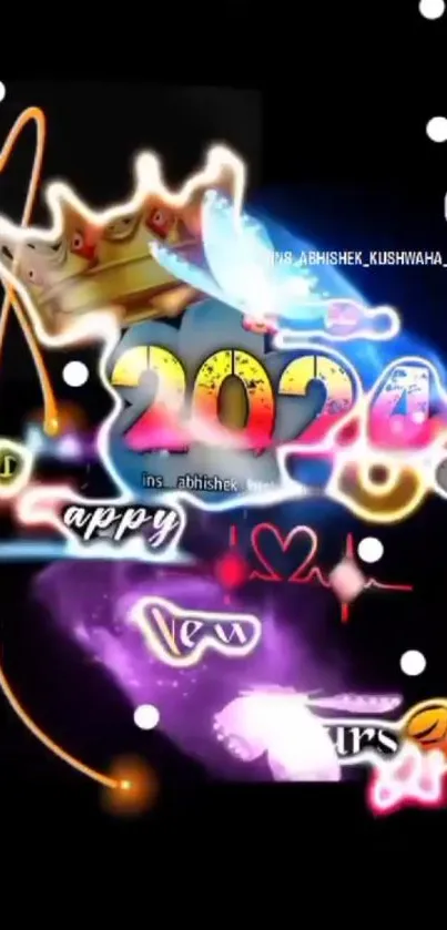 Vibrant neon 2020 New Year wallpaper with colorful designs and festive elements.