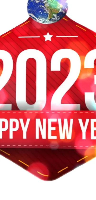 Bold 2023 Happy New Year mobile wallpaper in vibrant red tones.