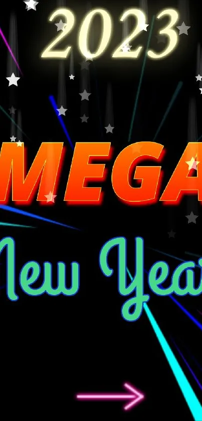 Bright 2023 New Year wallpaper with colorful text and design.