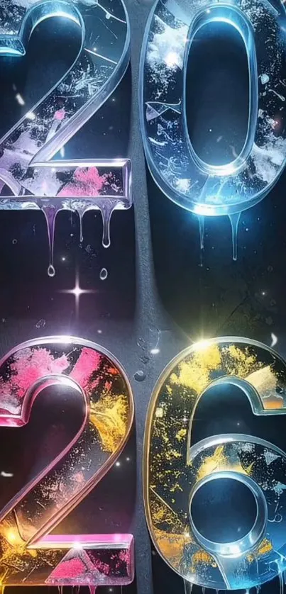 Colorful digital art wallpaper of 3D numbers "2026" in vibrant hues.