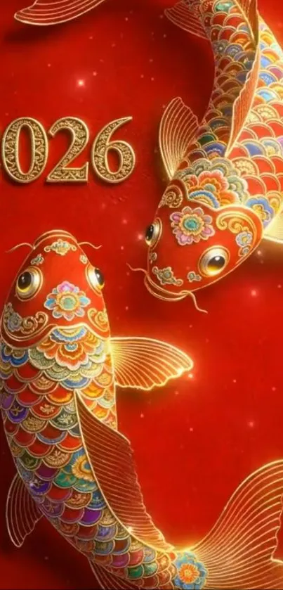 Vibrant koi fish art with '2026' on a red background.