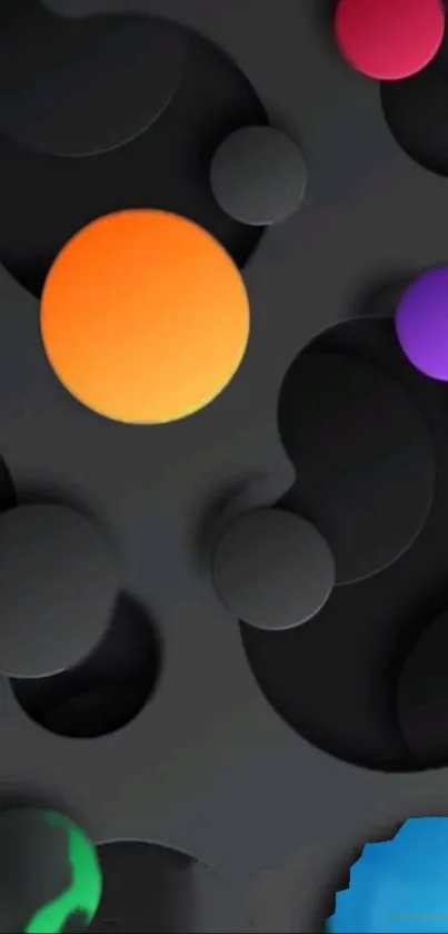 Vibrant 3D abstract circles on a black background wallpaper.