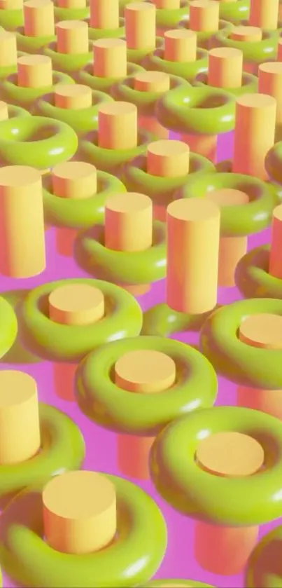 3D abstract design in pink and green hues.