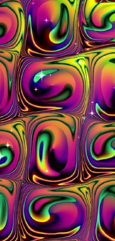 Vibrant, colorful 3D abstract wallpaper with swirling patterns.