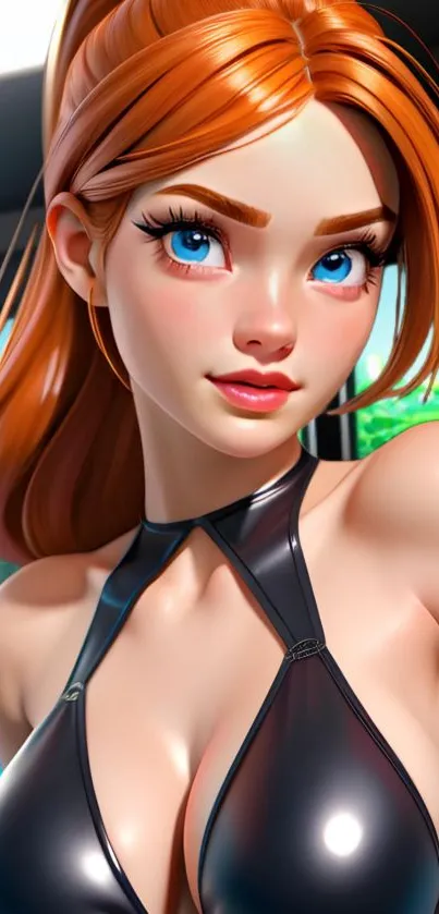 Colorful 3D animated character with vibrant red hair in a modern style.