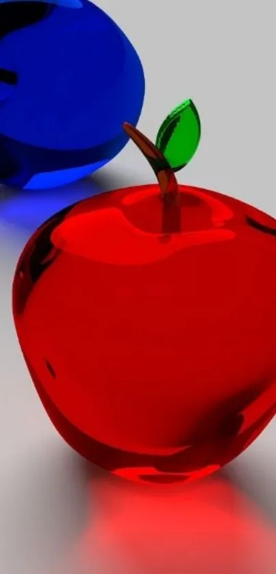 3D red and blue apple art wallpaper with vibrant colors.